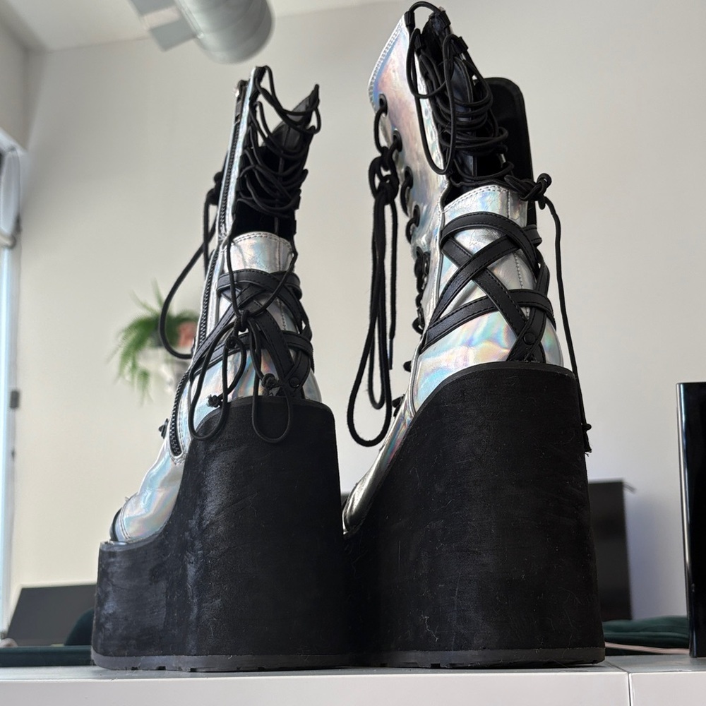 Demonia - Holographic Platform Lace-Up Boots - Sw… - image 3